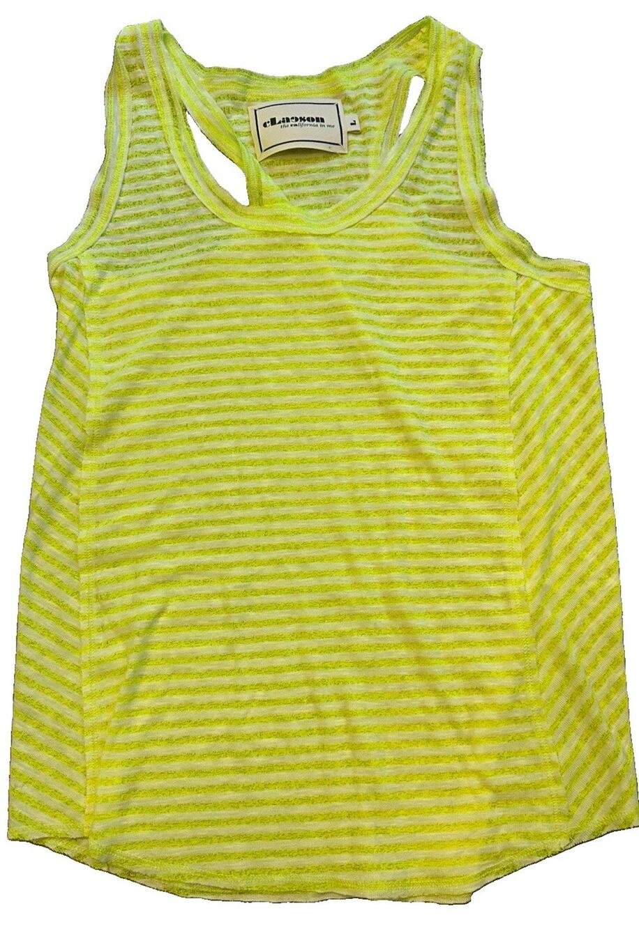 Chadison Yellow/White Striped Knit Tank Top Round Neck Sleeveless Size L